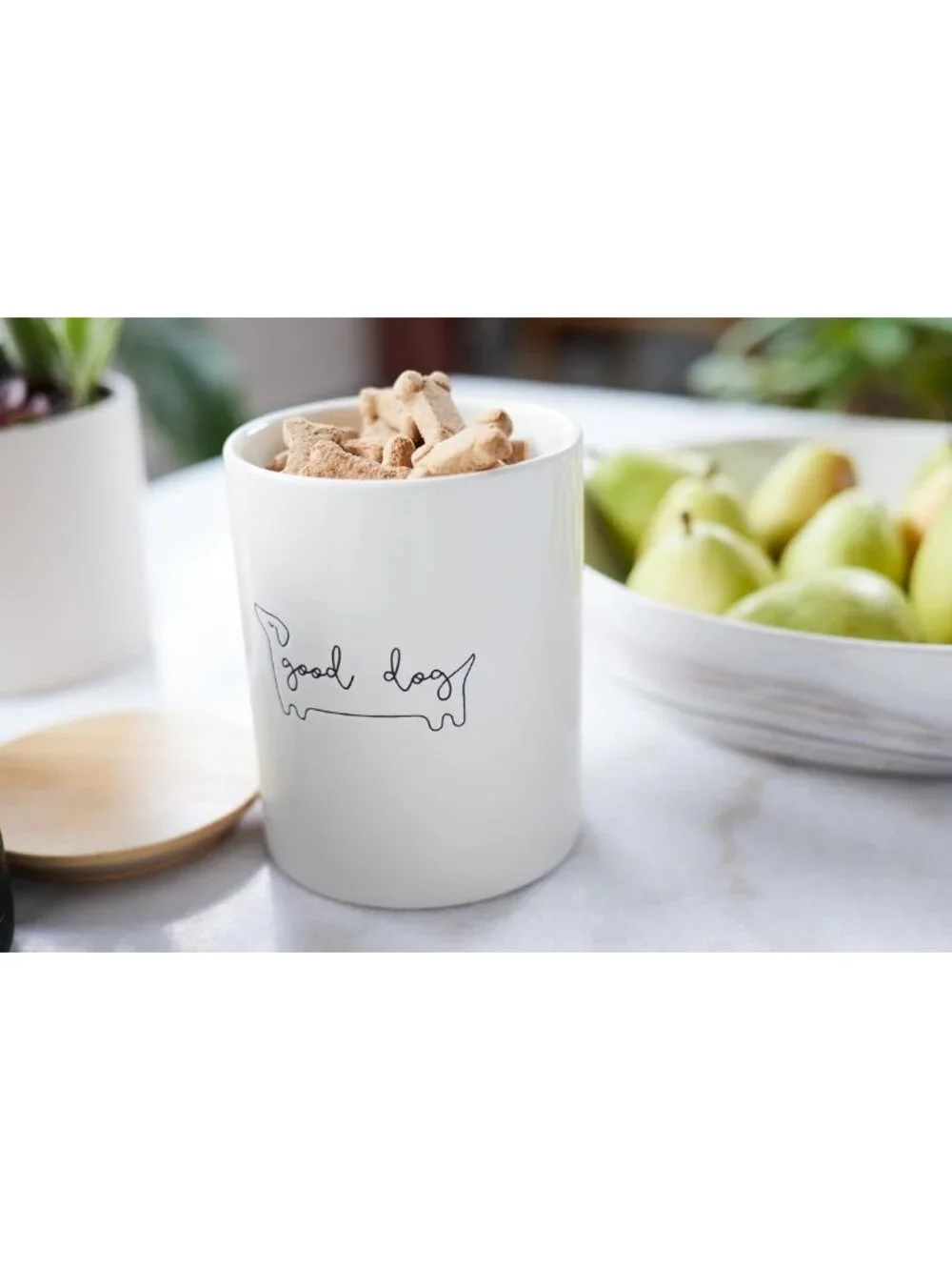 Stylish Ceramic Dog Treat Jar with Airtight Wooden Lid - Perfect Pet Storage